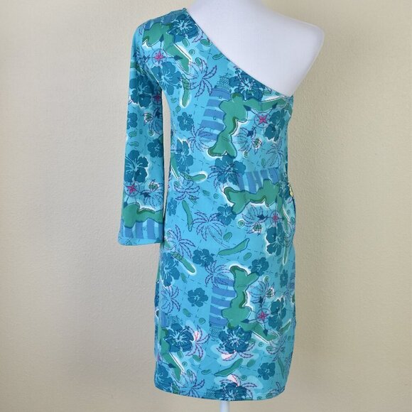 Tracy Negoshian One Sleeve Island Tropical Print Dress - S - Picture 5 of 8